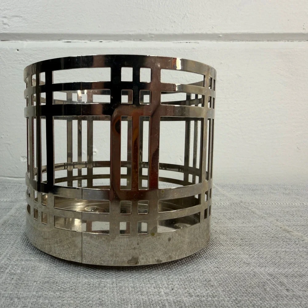 Bath and Body Works 3 Wick Candle Holder Silver Plaid Stripes Minimalist Preppy